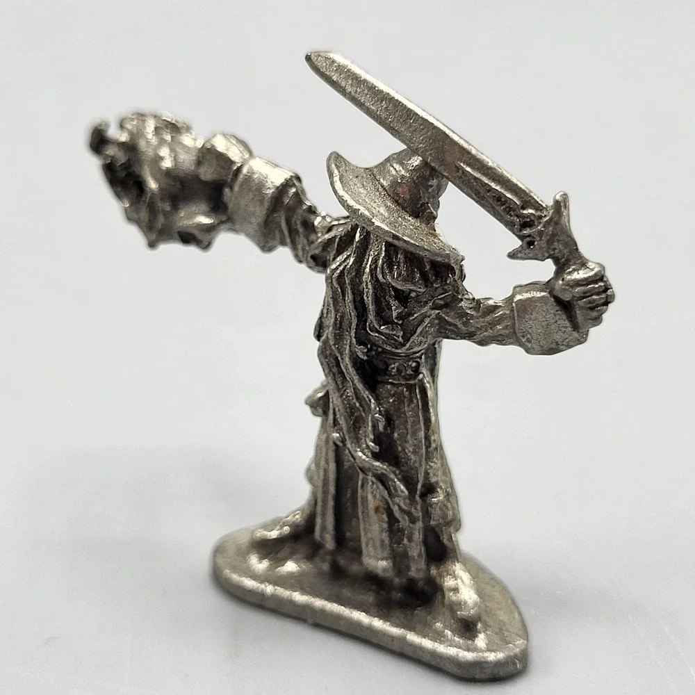 Vtg 1996 Signed Pewter Wizard Figurine Sword Dragon Shelf Decor 1.25